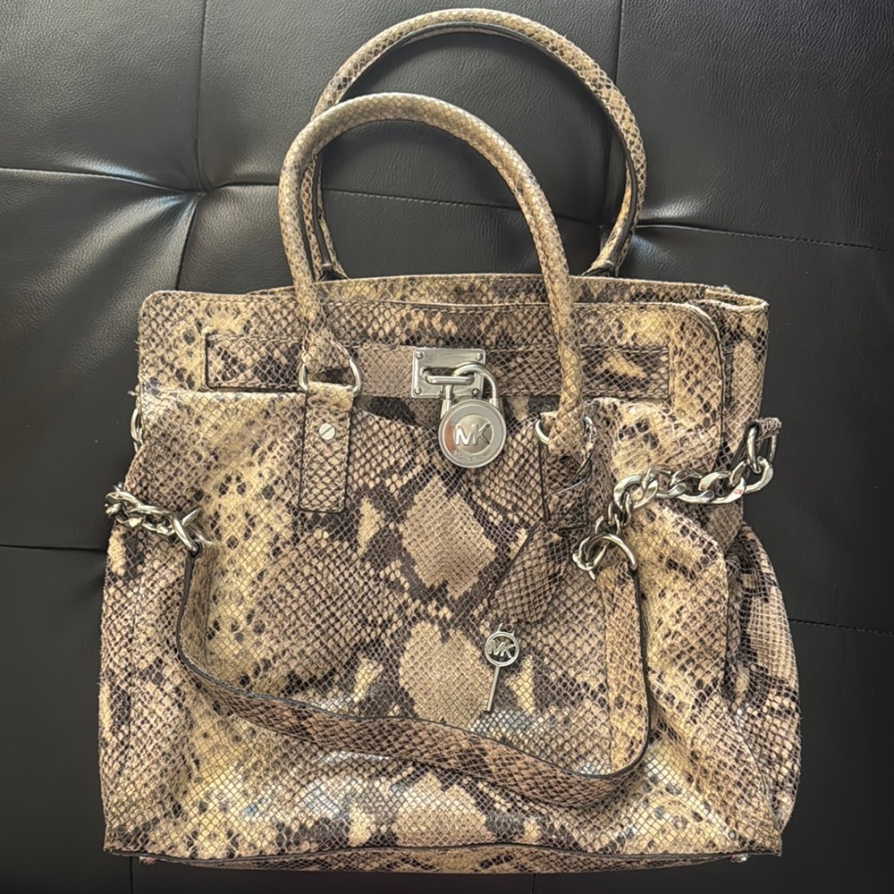 Michael Kors Brown Tan Satchel with Exotic Python Print